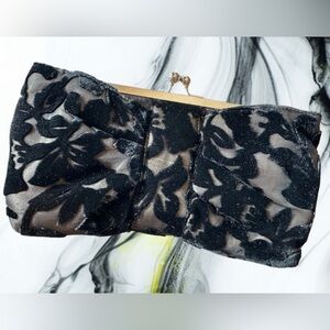 Lulu Townsend Black Chenille Bow Style Clutch